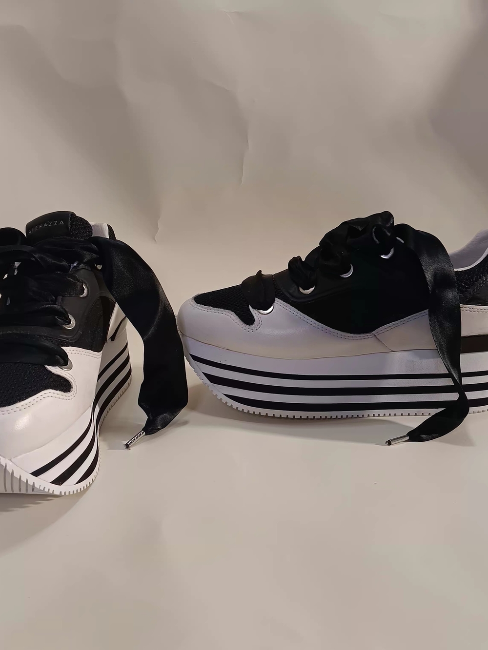 Apepazza Black and White Striped Platform Sneakers New W/ Defect